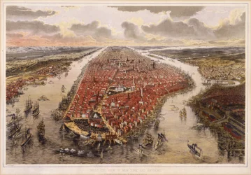 Vogelperspektive von New York und Umgebung, 1865